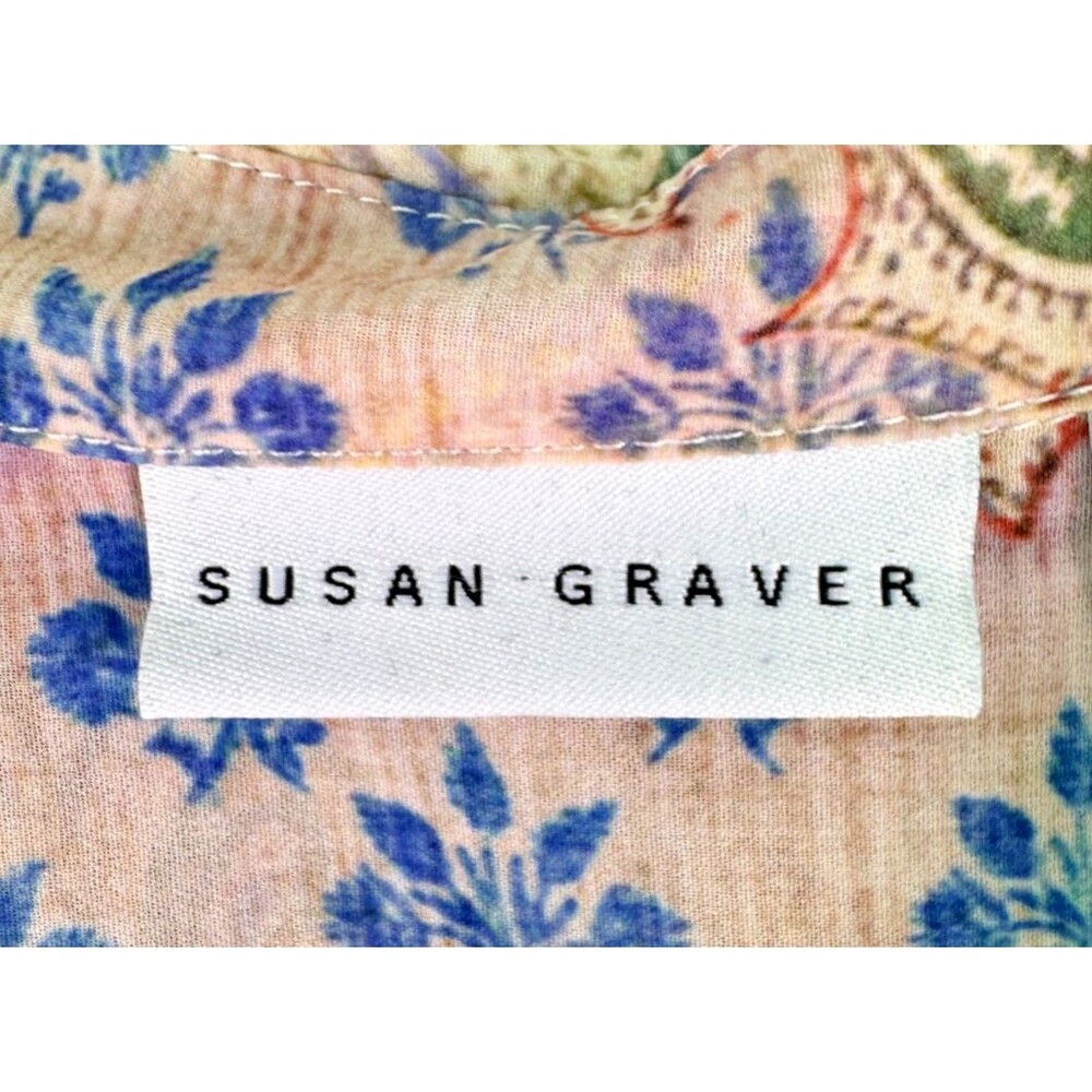 Susan Graver Button Front Tunic Top L Floral Paisley Print Long Sleeve Boho - Picture 13 of 15
